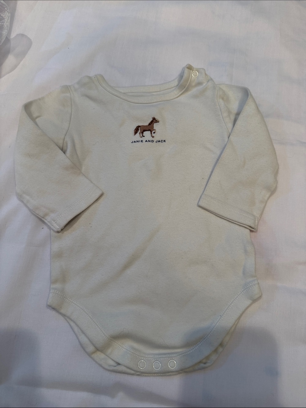 Janie and Jack Cream Long-Sleeve Bodysuit with Embroidered Horse 3-6m